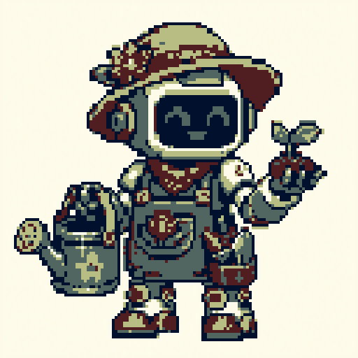 Robot Gardener 128x128 pixel art template, pico8 palette