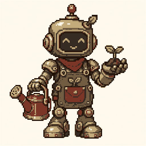 Robot Gardener 256x256 pixel art template, ember palette
