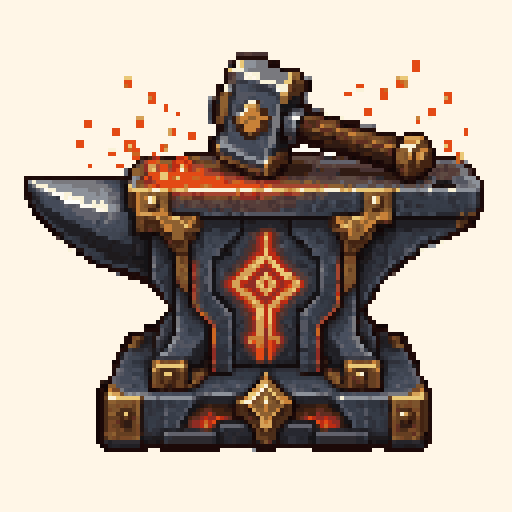 Rune Blacksmith Anvil 128x128 pixel art template, ember palette