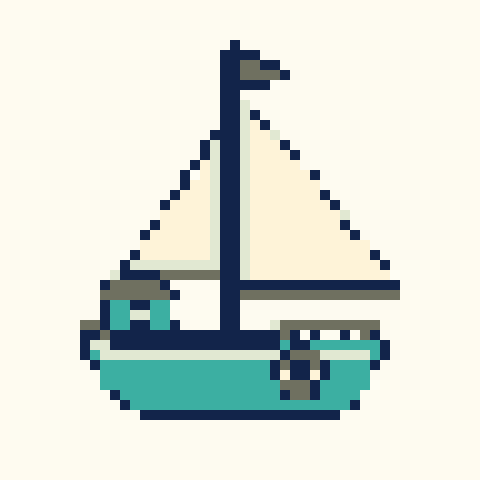 Sailboat 48x48 pixel art template, ocean palette