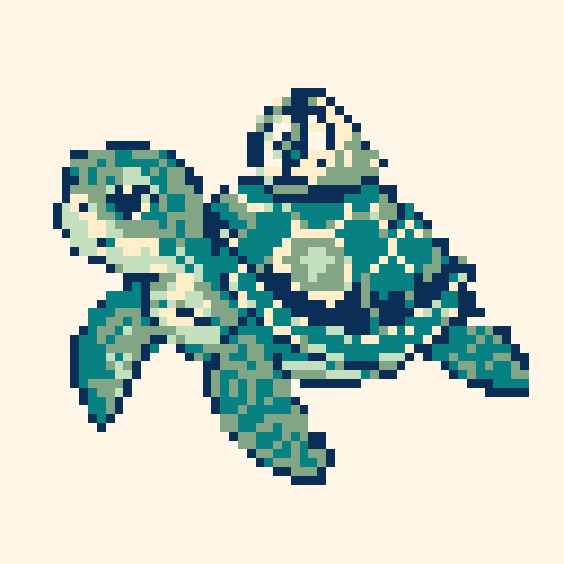 Sea Turtle Compass 64x64 pixel art template, ocean palette