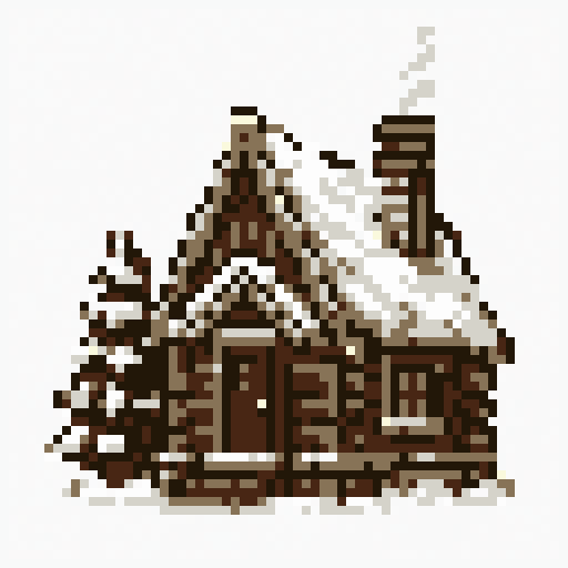 Snow Cabin 64x64 pixel art template, ember palette