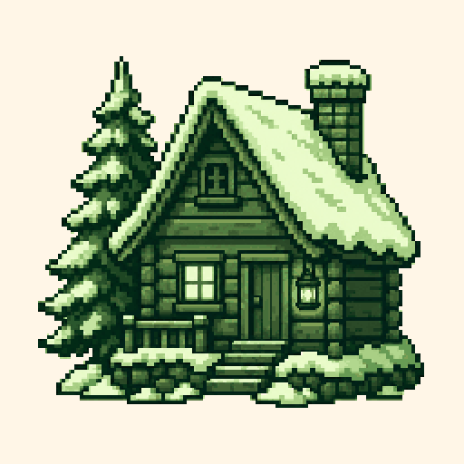 Snow Cabin Lantern 256x256 pixel art template, gameboy palette