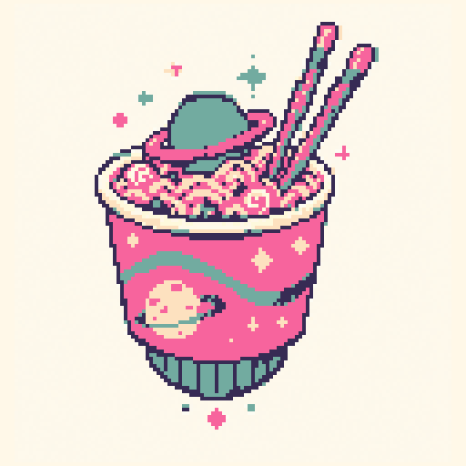Space Noodles 128x128 pixel art template, bubblegum palette