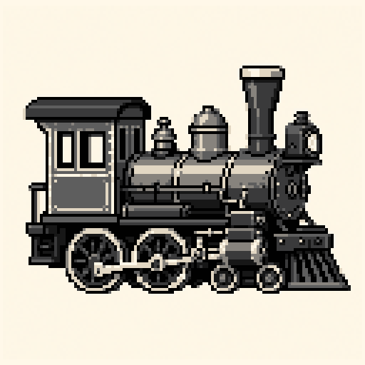 Steam Train 128x128 pixel art template, mono palette