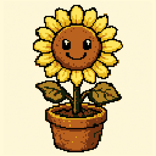 Sunflower Pot 128x128 pixel art template, mono palette