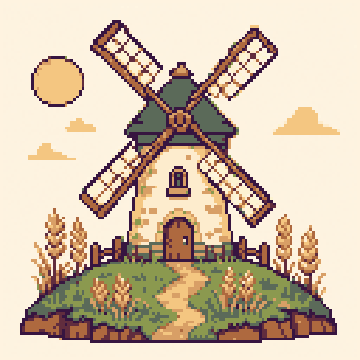 Sunset Windmill 128x128 pixel art template
