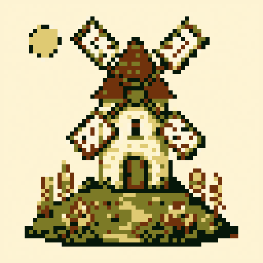 Sunset Windmill 64x64 pixel art template, nes palette