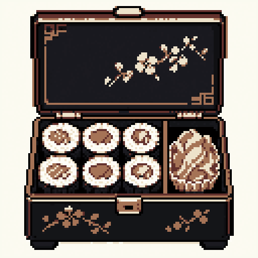 Sushi Bento 128x128 pixel art template, mono palette