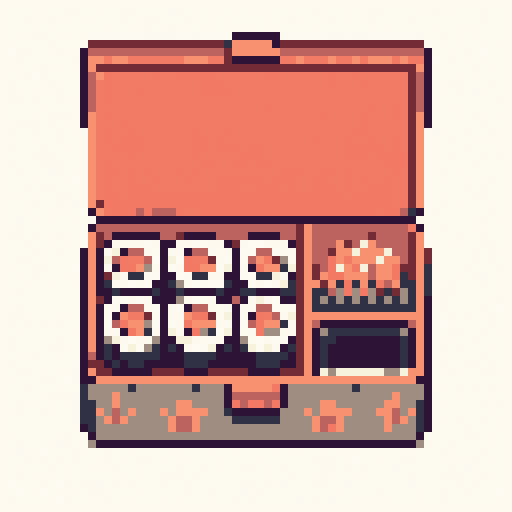 Sushi Bento 64x64 pixel art template, dawn palette