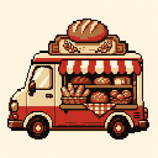 Tiny Bakery Truck 128x128 pixel art template, nes palette