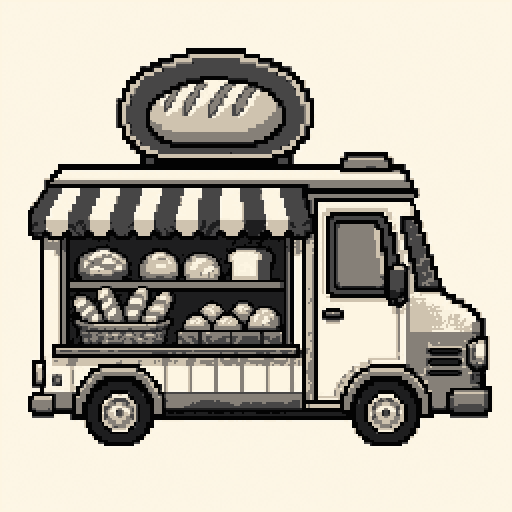 Tiny Bakery Truck 256x256 pixel art template, mono palette