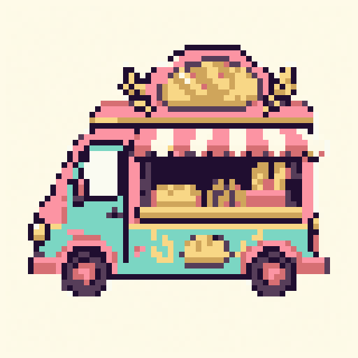 Tiny Bakery Truck 64x64 pixel art template, bubblegum palette