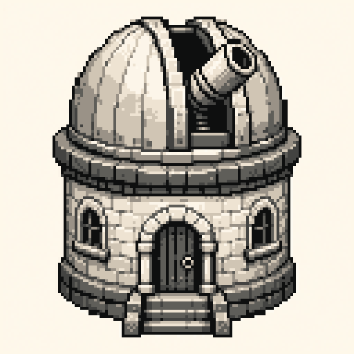 Tiny Observatory 128x128 pixel art template, mono palette