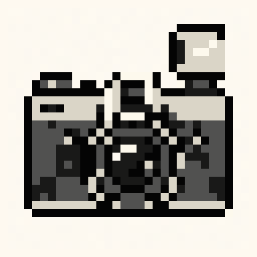 Vintage Camera 32x32 pixel art template, mono palette