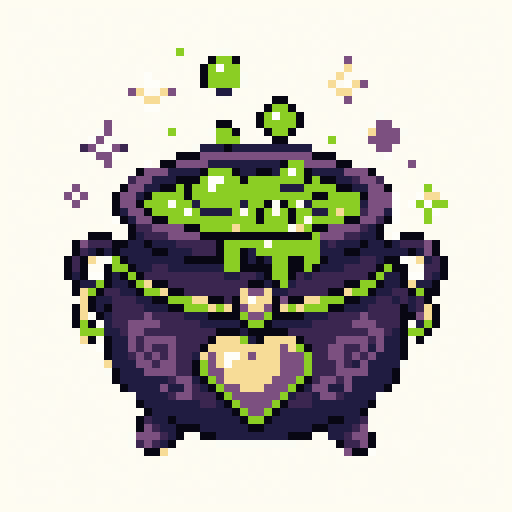 Witch Cauldron 64x64 pixel art template, bubblegum palette